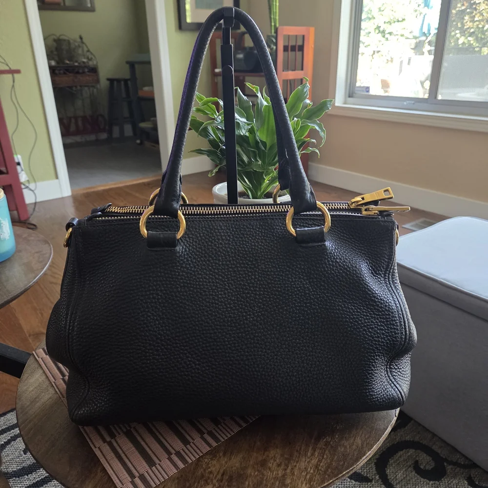 PRADA Black Textured Leather Satchel With Adjustable strap - Picture 2 of 11